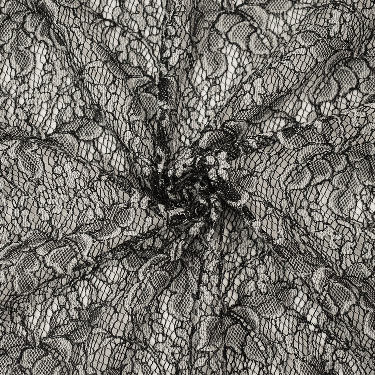 Black-White-Silver Polyester Nylon Floral Lace Mesh Knit Fabric By the Yard